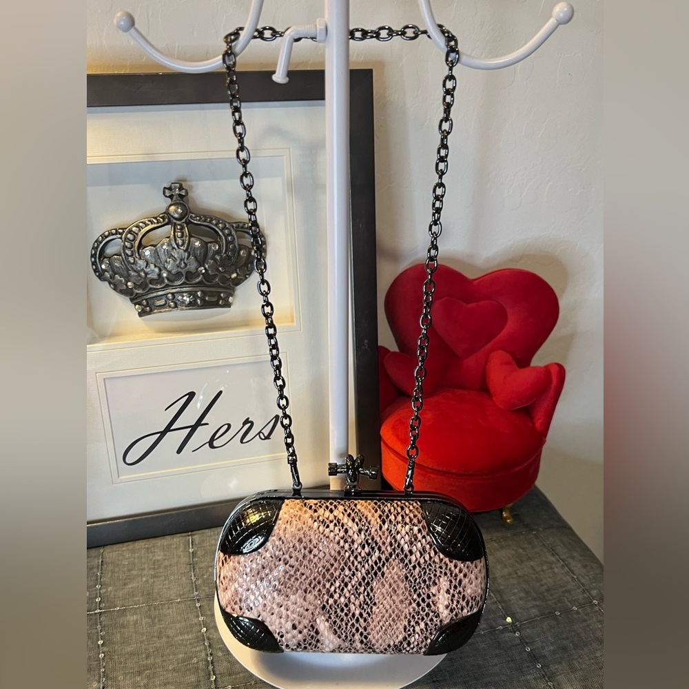 Kate Landry Pink and Black faux Snake Skin KISS Lock Bag